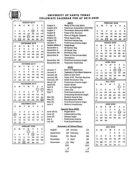 ust schedule and quota|Academic Calendar .